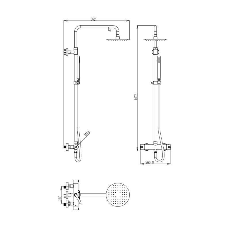 Saniful Doucheset opbouw thermostatisch in hoogte verstelbaar rond 25 cm RVS