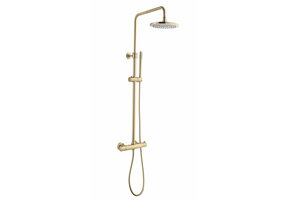 Saniful Doucheset opbouw thermostatisch in hoogte verstelbaar rond 20 cm Goud Geborsteld