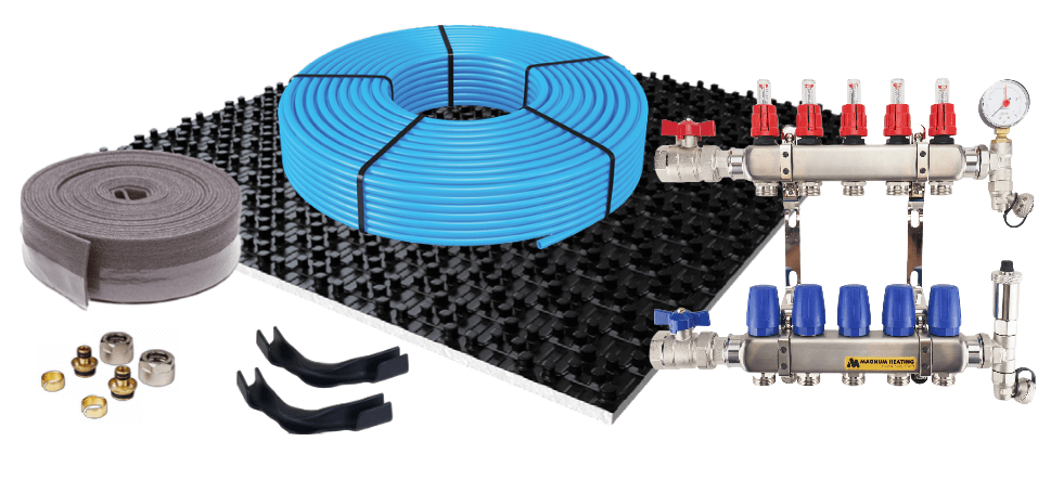Vloerverwarmingset noppenplaat tot 60m2 Warmtepomp LT