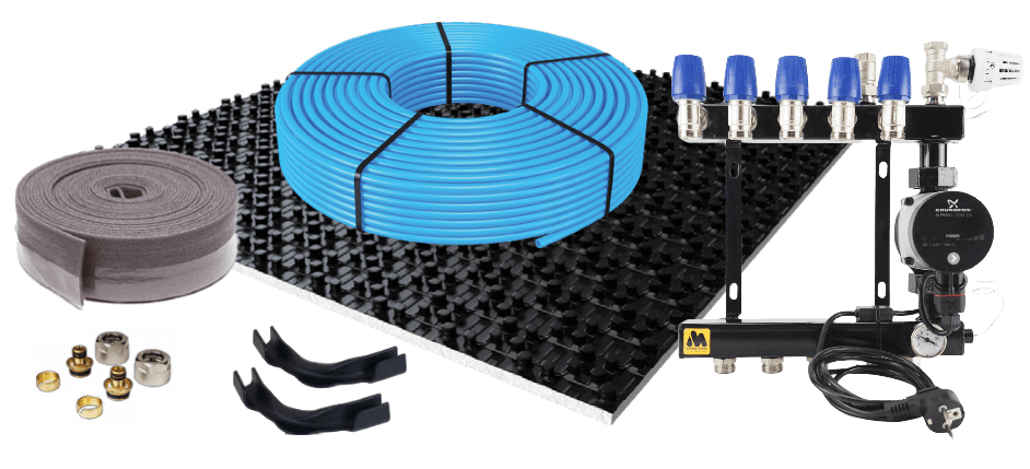 Vloerverwarmingset noppenplaat tot 60m2 CV-ketel HT