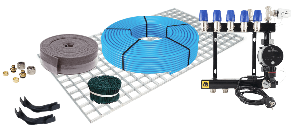 Vloerverwarmingset draadstaal tot 60m2 CV-ketel HT