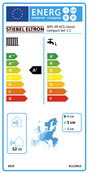 Stiebel Eltron Warmtepompset met geintegreerde boiler van 178 liter (WPL 09 ACS classic compact Set 1.1)