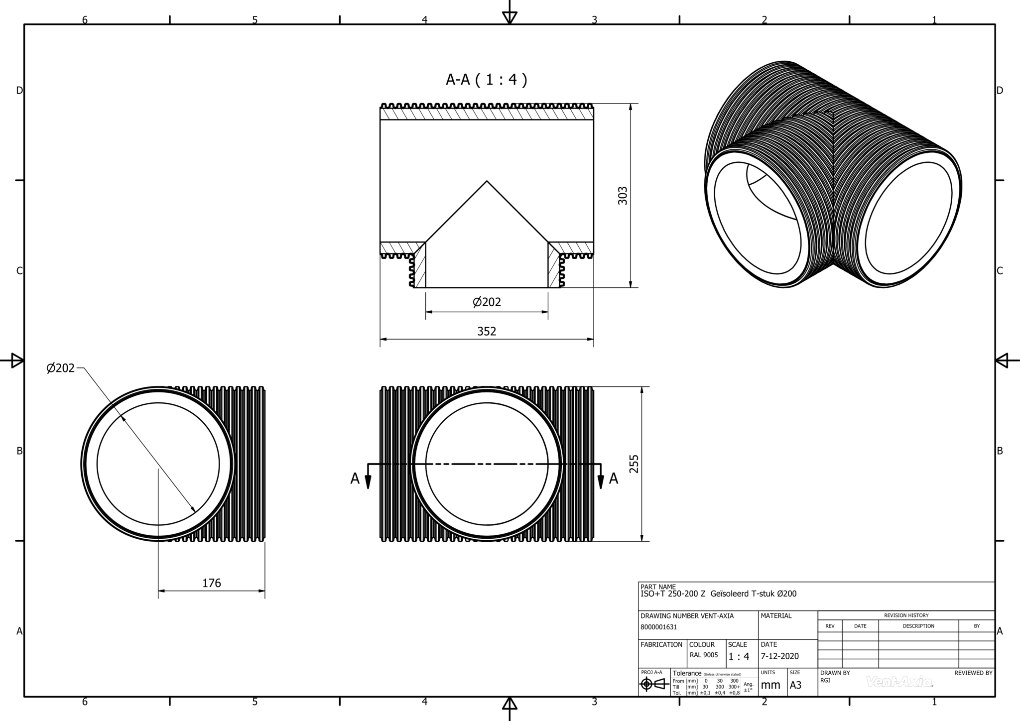 Vent-Axia ISO+T 250-200 Z / Geïsoleerd T-stuk Ø200