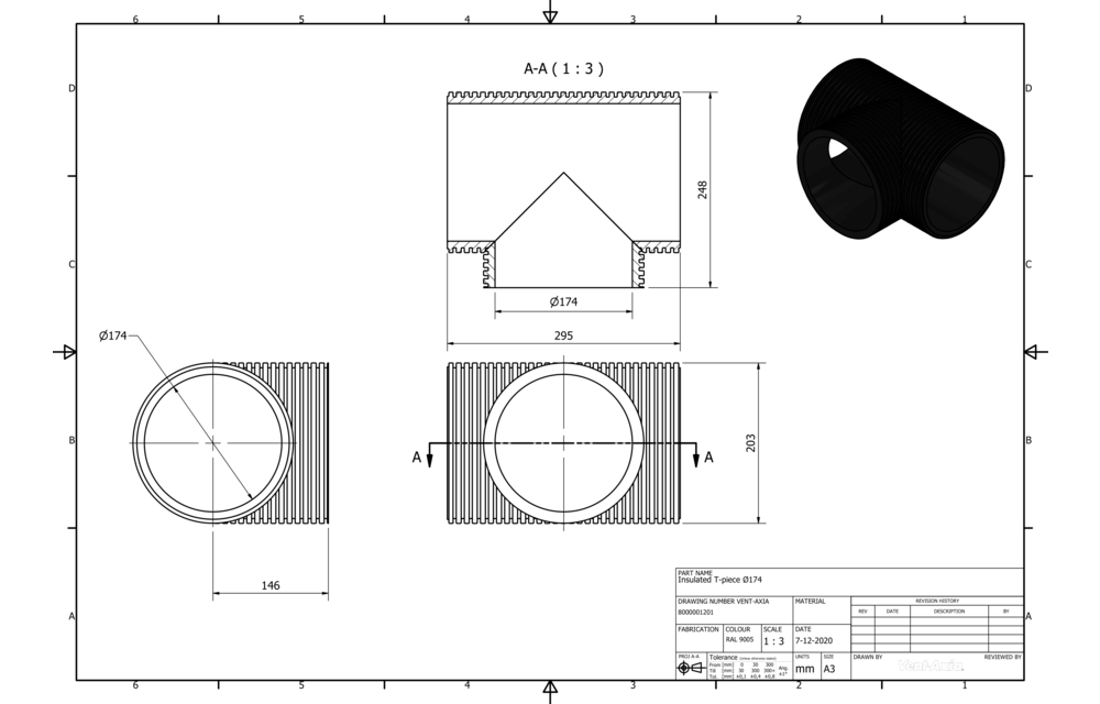 Vent-Axia ISO+T 200-174 Z / Geisoleerd T-stuk Ø174