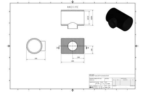 Vent-Axia ISO+T 200-125 Z / Geïsoleerd T-stuk Ø174 aftakking Ø125