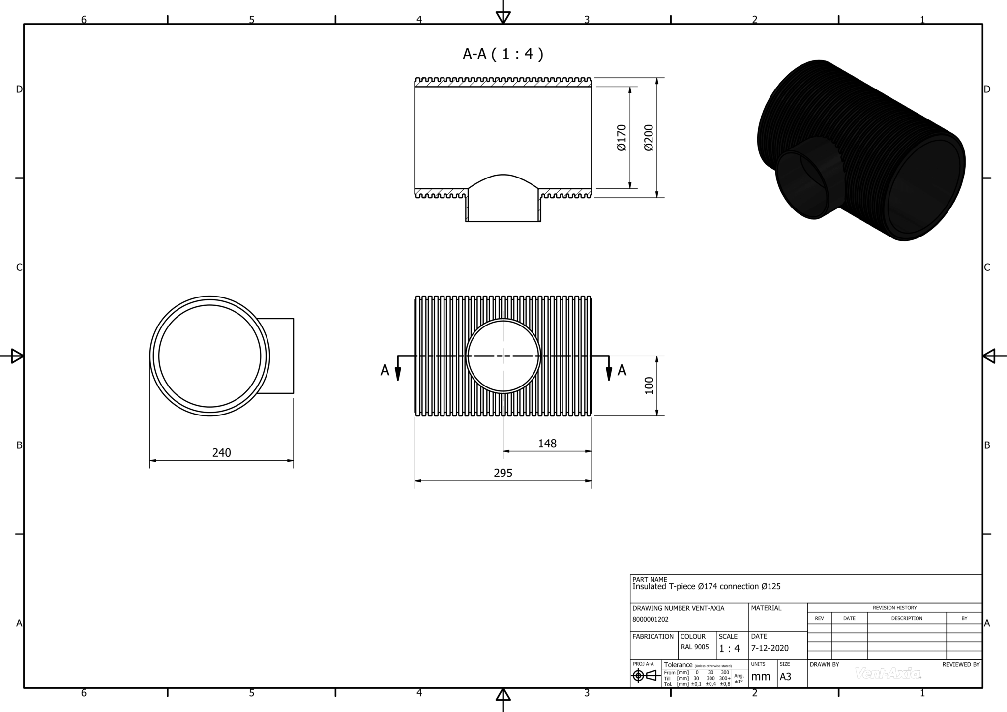 Vent-Axia ISO+T 200-125 Z / Geïsoleerd T-stuk Ø174 aftakking Ø125