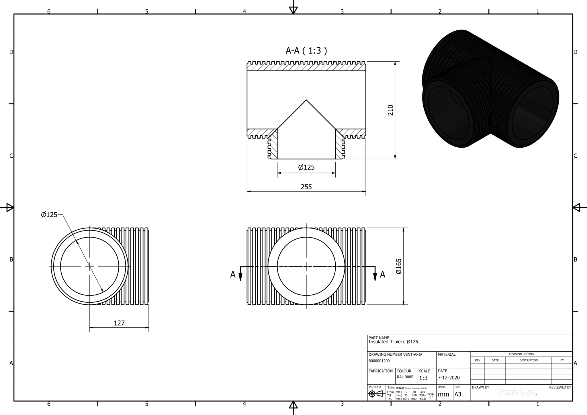 Vent-Axia ISO+T 160-125 Z / Geisoleerd T-stuk Ø125