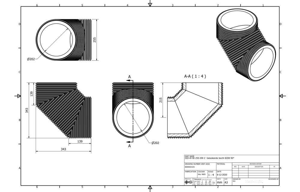 Vent-Axia ISO+B 90 250-200 Z / Geisoleerde bocht Ø200 90°