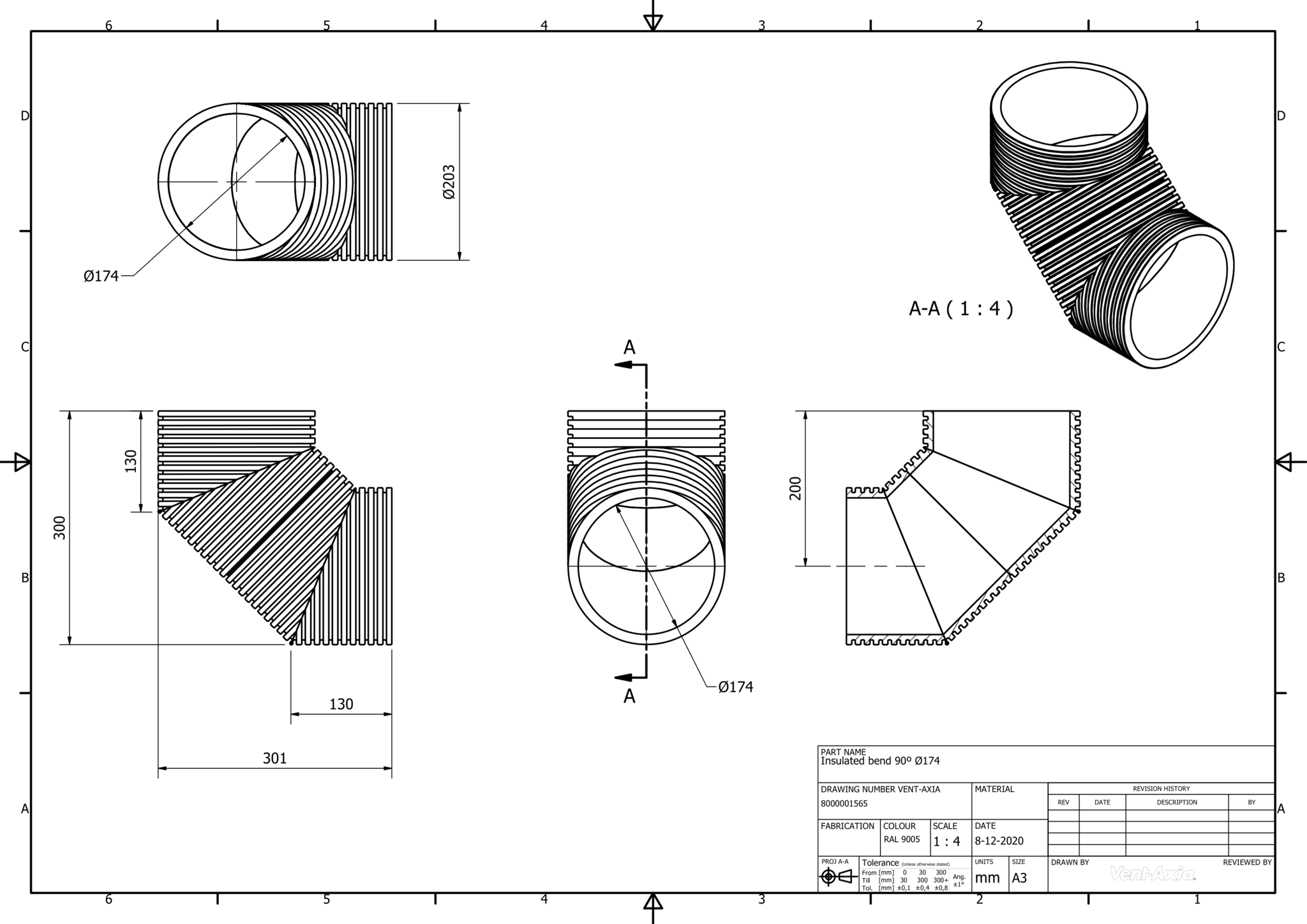 Vent-Axia ISO+B 90 200-174 Z / Geisoleerde bocht Ø174 90°