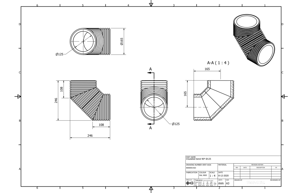 Vent-Axia ISO+B 90 160-125 Z / Geisoleerde bocht Ø125 90°