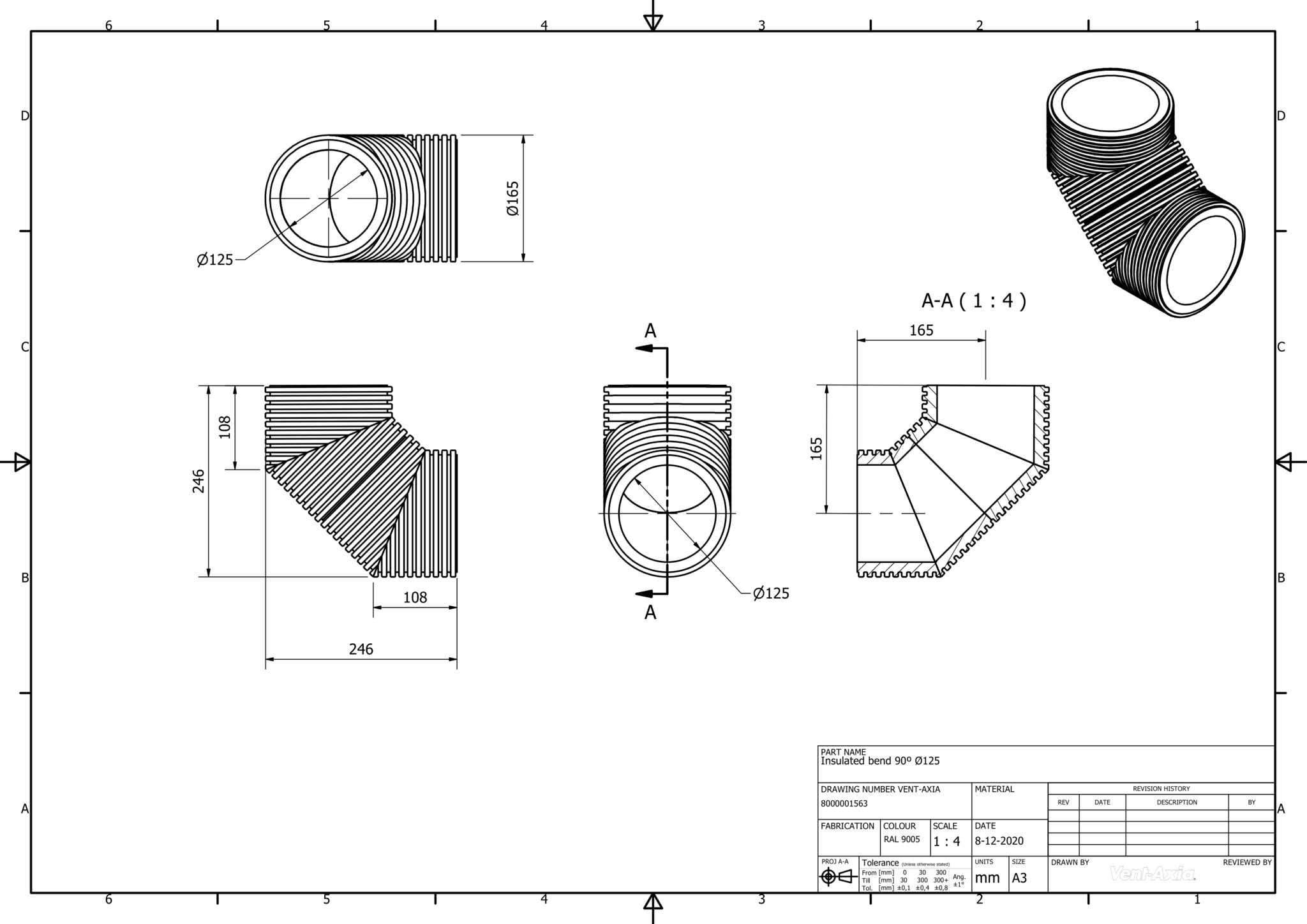 Vent-Axia ISO+B 90 160-125 Z / Geisoleerde bocht Ø125 90°