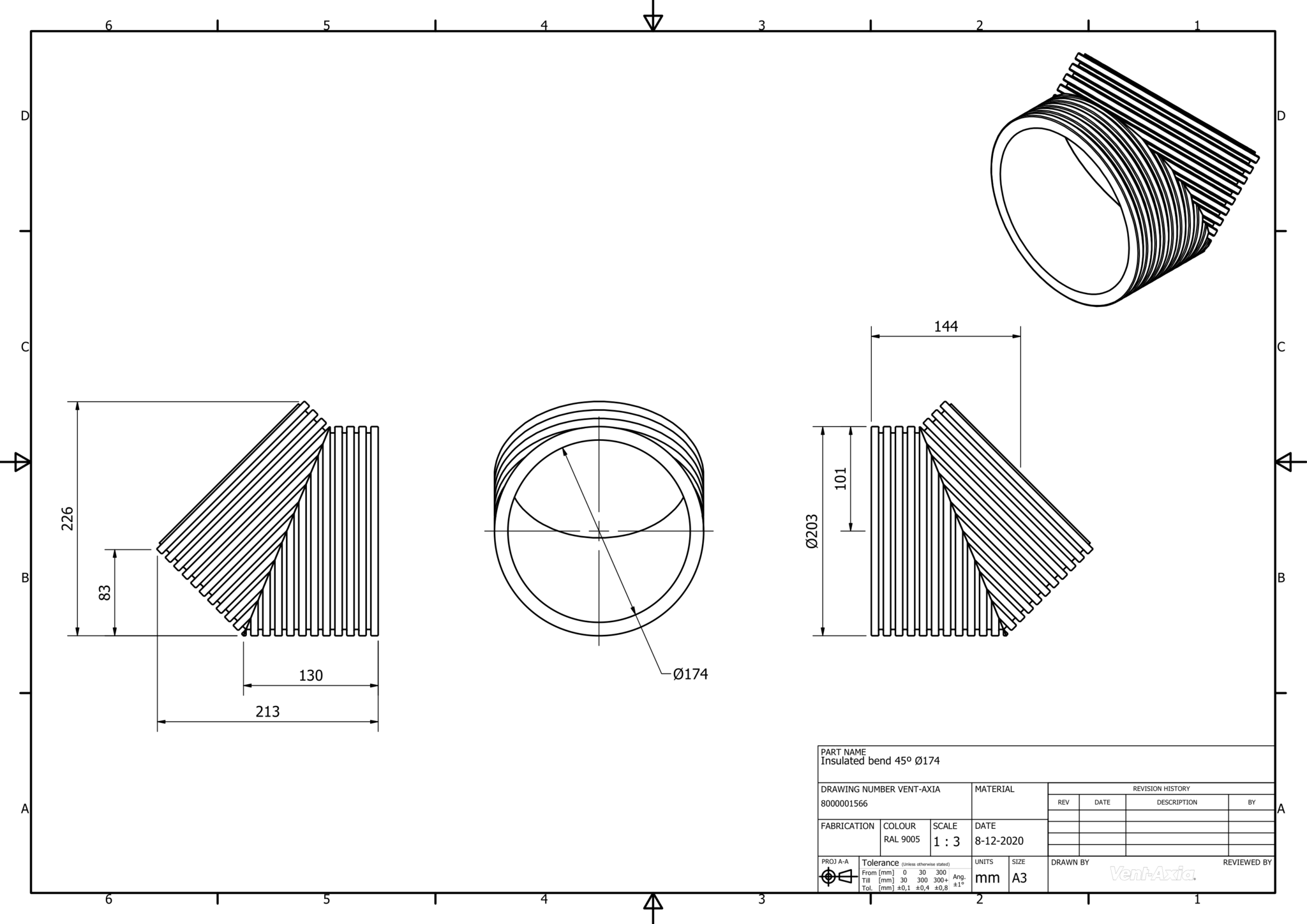 Vent-Axia ISO+B 45 200-174 Z / Geisoleerde bocht Ø174 45°
