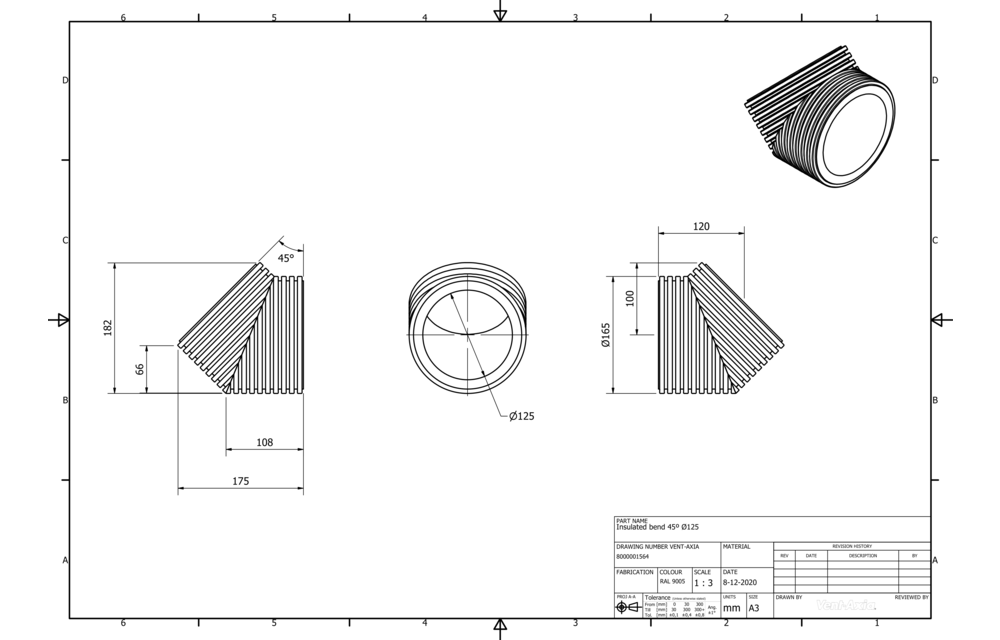 ISO+B 45 160-125 Z / Geisoleerde bocht Ø125 45°