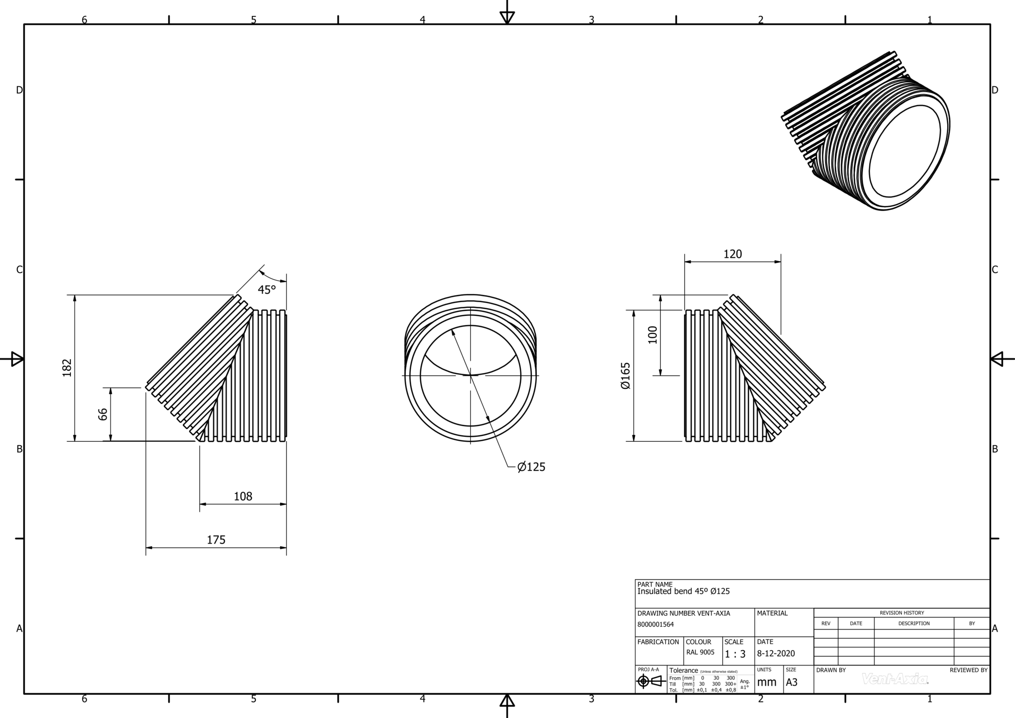 ISO+B 45 160-125 Z / Geisoleerde bocht Ø125 45°