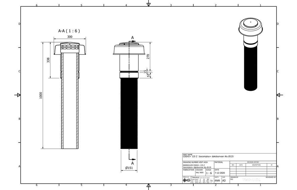 Vent-Axia CDDVI+ 174 Z / Isocomplus+ dakdoorvoer Alu Ø174