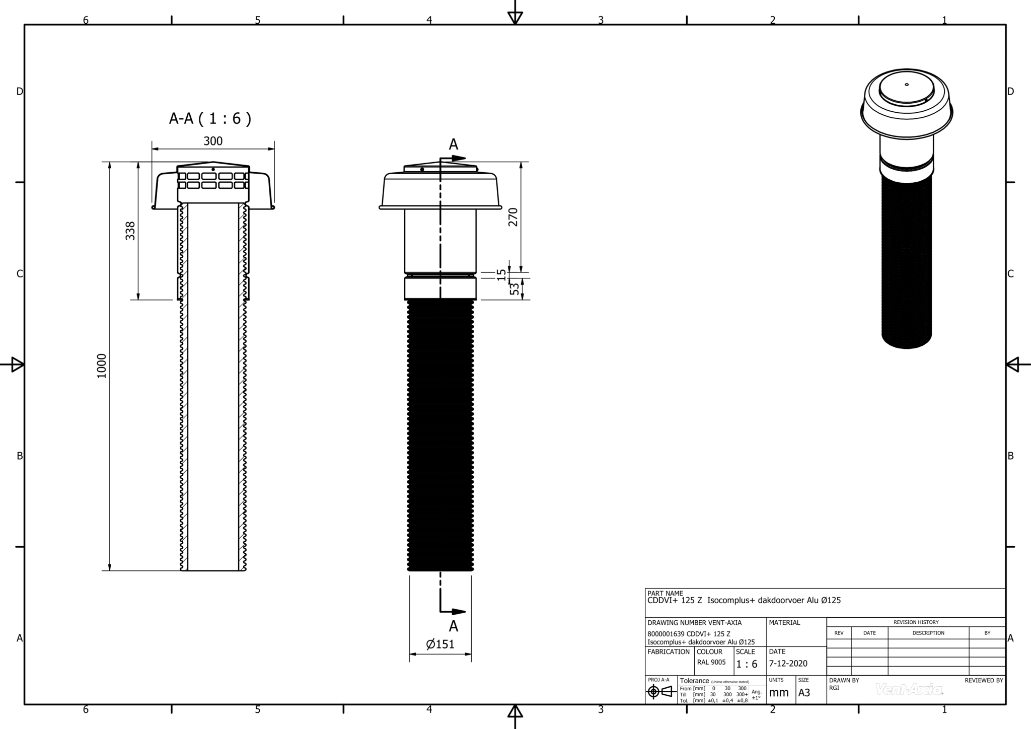 Vent-Axia CDDVI+ 174 Z / Isocomplus+ dakdoorvoer Alu Ø174