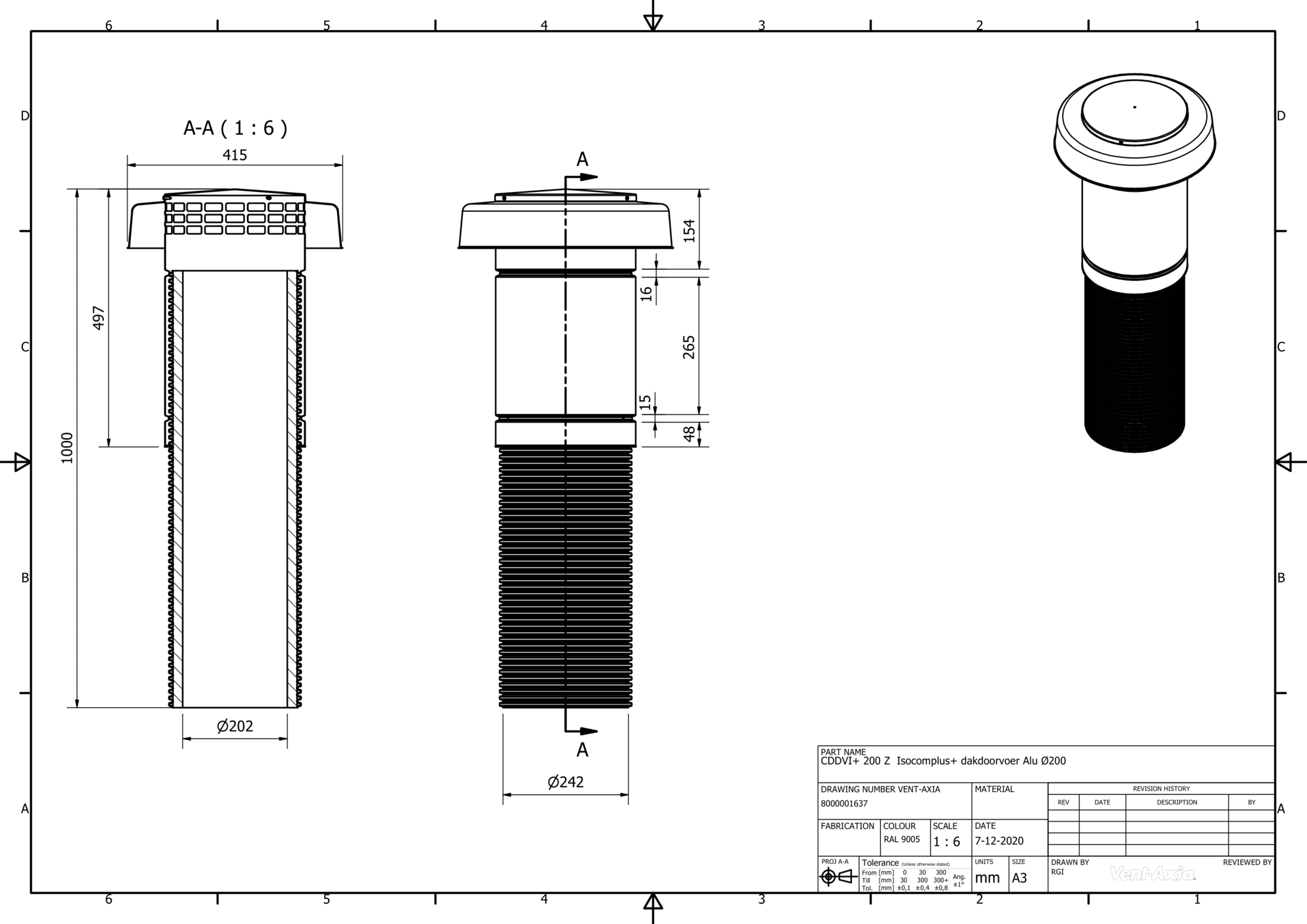 Vent-Axia CDDVI+ 200 Z / Isocomplus+ dakdoorvoer Alu