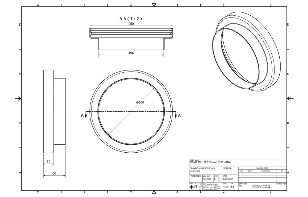 Vent-Axia  ISO+M 250-174 Z / Verloop Ø250 - Ø174