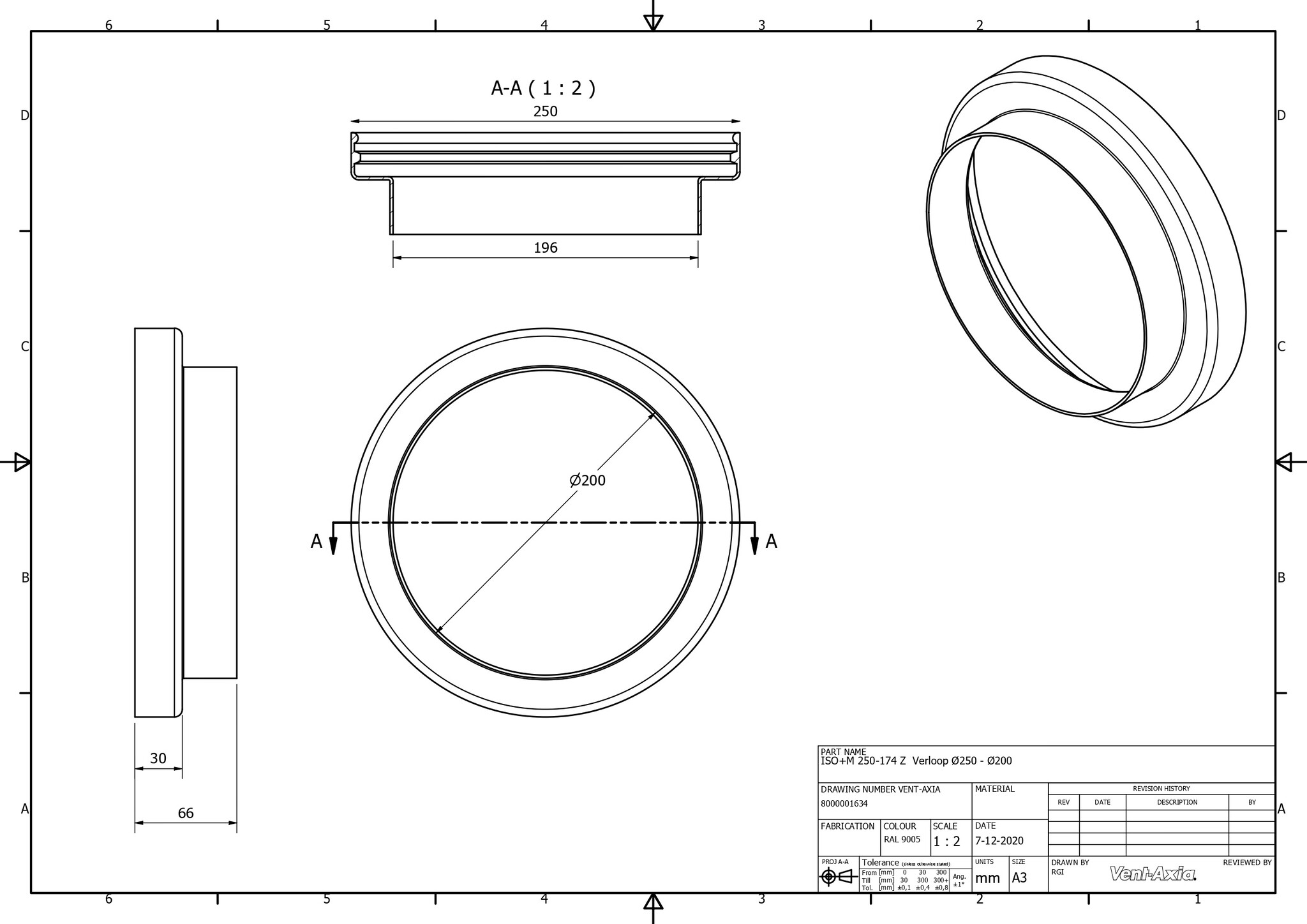 Vent-Axia  ISO+M 250-174 Z / Verloop Ø250 - Ø174