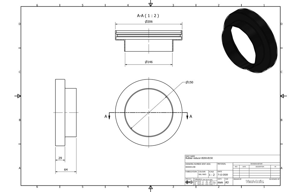 Vent-Axia  ISO+M 200-150 Z / Verloop Ø200 - Ø150