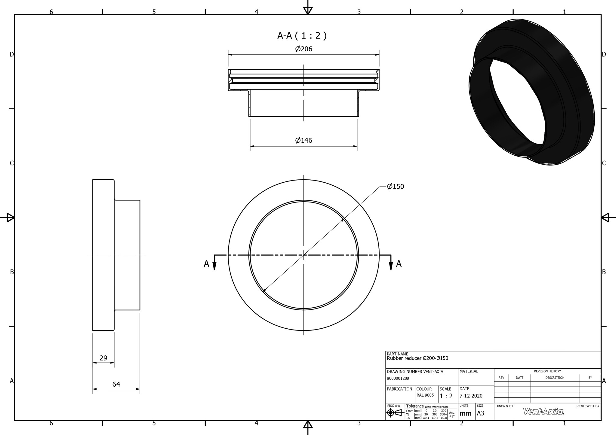 Vent-Axia  ISO+M 200-150 Z / Verloop Ø200 - Ø150