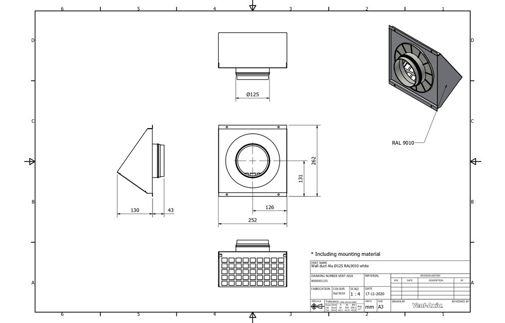 Vent-Axia VMR 125 W / Geveldoorvoer Alu Ø125 RAL9010 wit