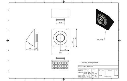 Vent-Axia VMR 125 Z / Geveldoorvoer Alu Ø125 RAL9005 zwart