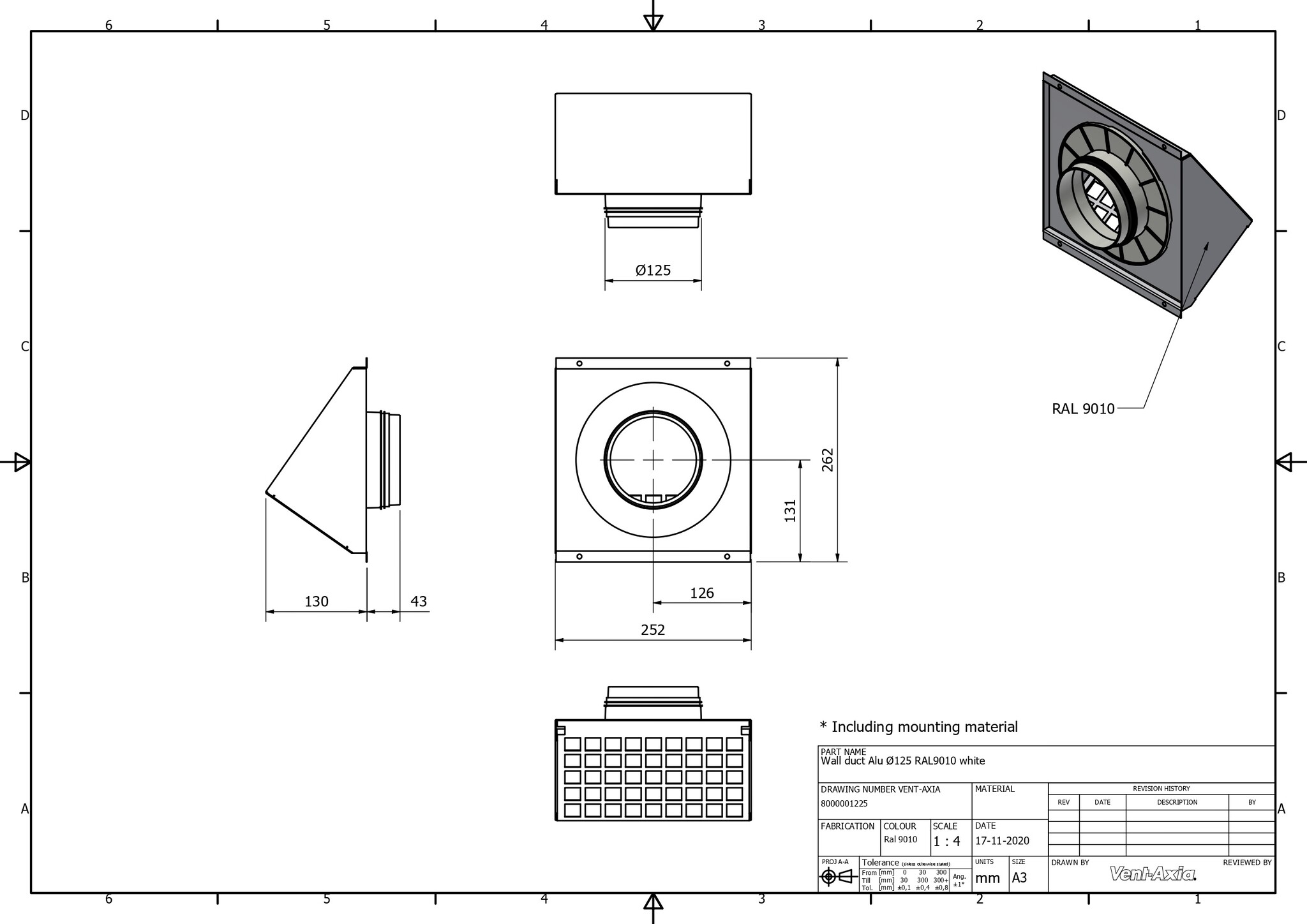 Vent-Axia VMR 160 W / Geveldoorvoer Alu Ø160 RAL9010 wit