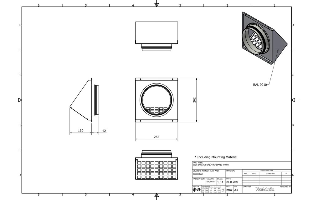 Vent-Axia VMR 174 W / Geveldoorvoer Alu Ø174 RAL9010 wit
