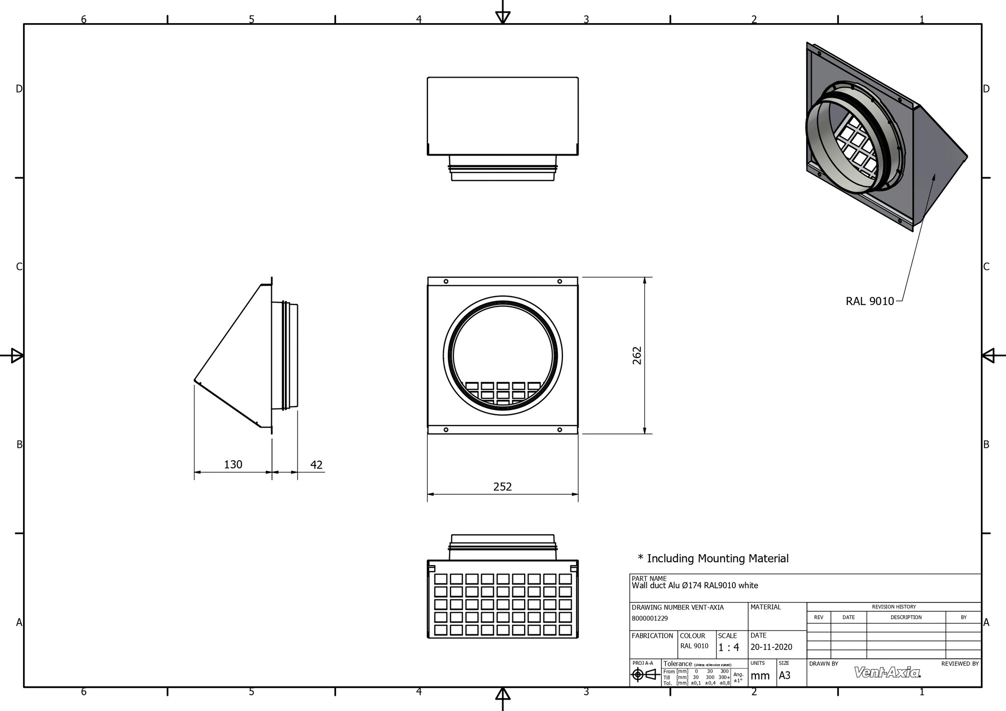 Vent-Axia VMR 174 W / Geveldoorvoer Alu Ø174 RAL9010 wit