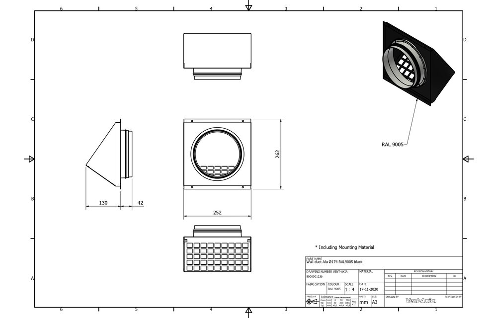 Vent-Axia VMR 174 Z / Geveldoorvoer Alu Ø174 RAL9005 zwart