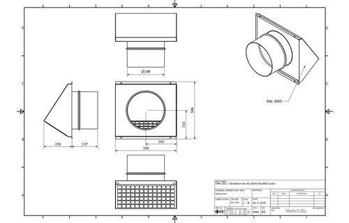 Vent-Axia VMR 200 Z / Geveldoorvoer Alu Ø200 RAL9005 zwart