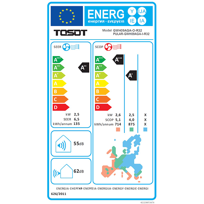 Tosot PULAR by GREE single split airco 2,5kW R32 (wifi) set