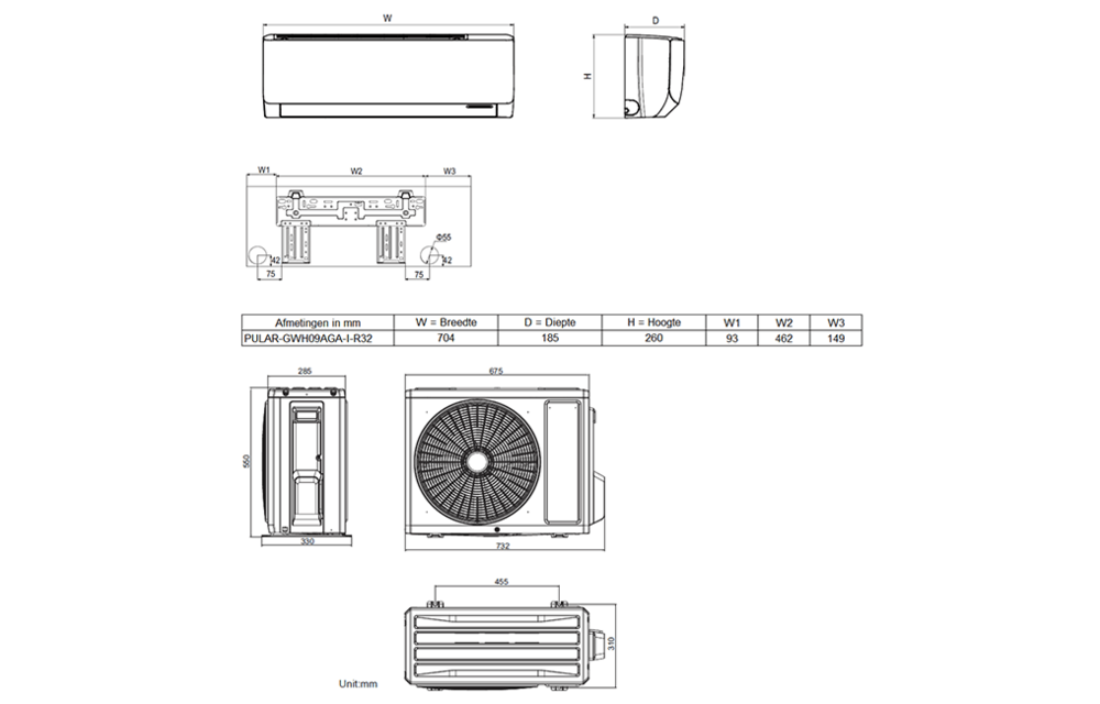 Tosot PULAR by GREE single split airco 2,5kW R32 (wifi) set