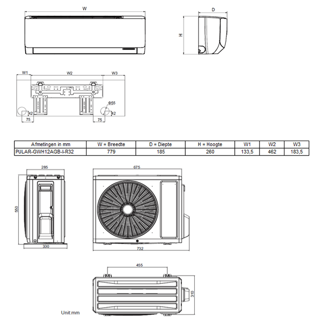 Tosot PULAR by GREE single split airco 4,6kW R32 (wifi) set