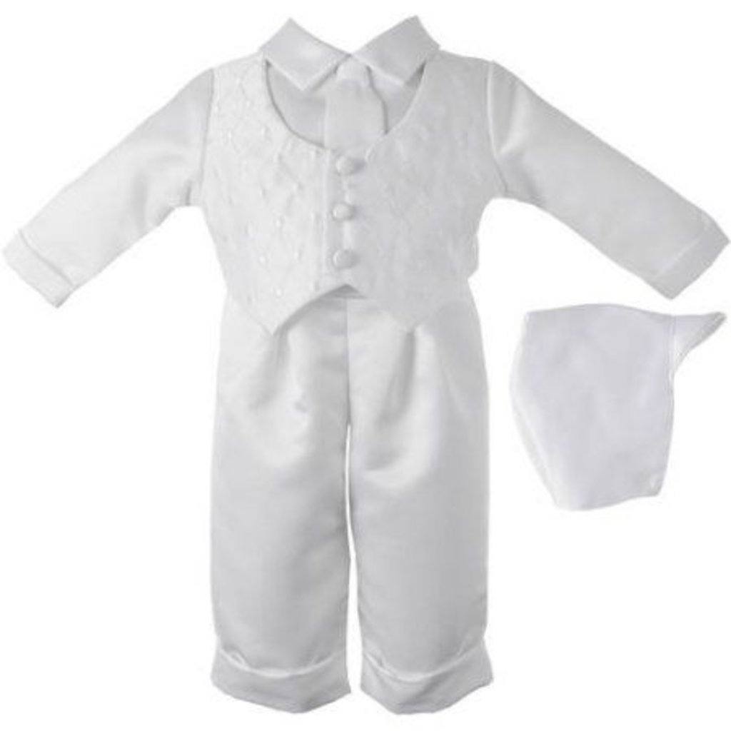 White Check 4pc Christening Suit White   6-9mth