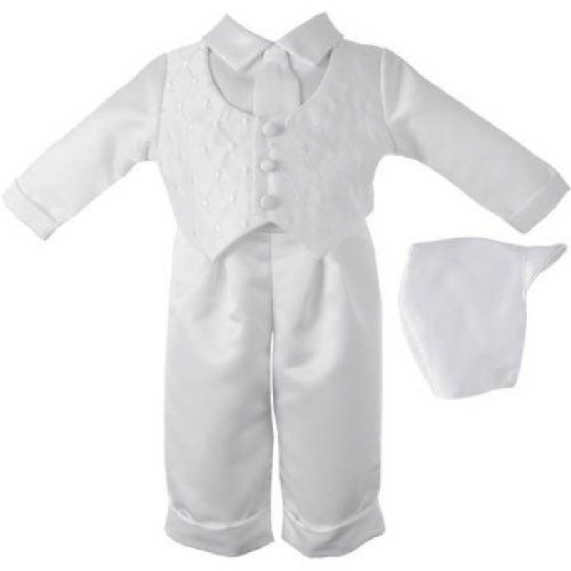 White Check 4pc Christening Suit White   6-9mth