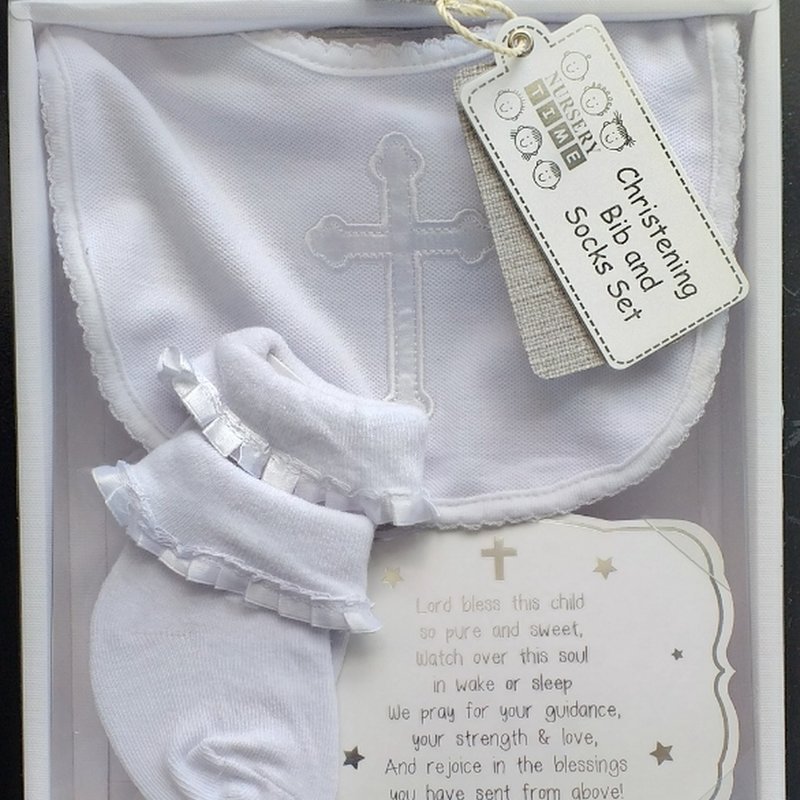 Christening Bib and Socks Set