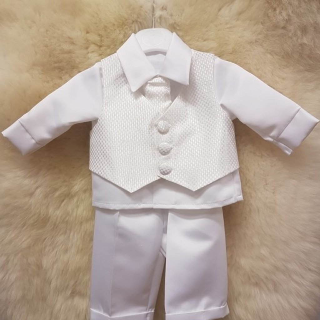 White Check 4 pc Christening Suit 9-12m