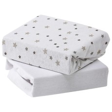 Baby Elegance Baby Elegance Travel Cot Fitted Sheets 2pk Grey Star