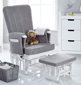 Obaby Obaby - Deluxe Reclining Glider Chair and Stool – White with Grey Cushion
