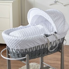 Cuddles Grey Wicker White Dimples Moses Basket
