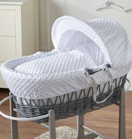 Cuddles Grey Wicker White Dimples Moses Basket