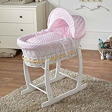 White Wicker Pink Dimples Moses Basket