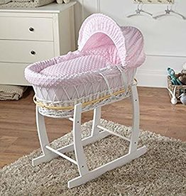 White Wicker Pink Dimples Moses Basket