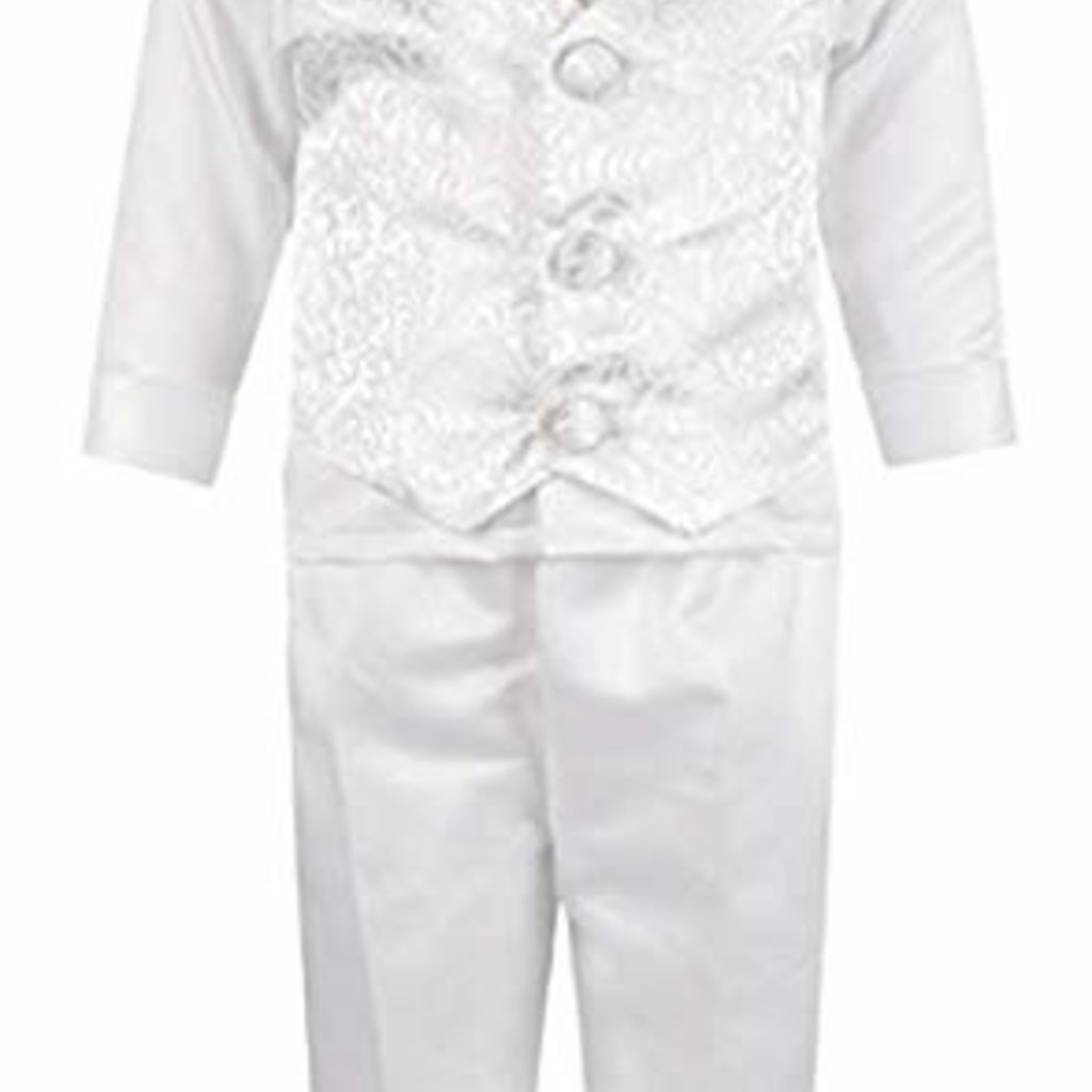 Vivaki Christening 4pc White Jacquard  Suit 3-6m