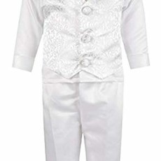 Vivaki Christening 4pc White Jacquard  Suit 3-6m