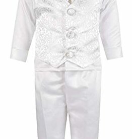 Vivaki Christening 4pc White Jacquard  Suit 3-6m