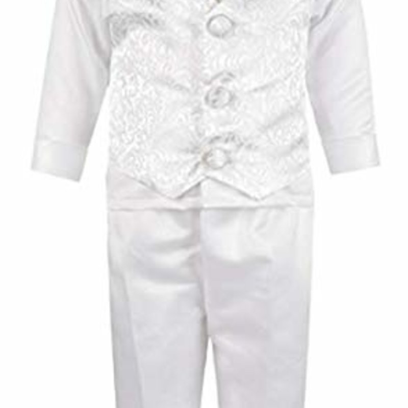 Vivaki Christening 4pc White Jacquard  Suit 3-6m