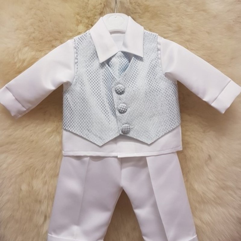 Blue Check 4pc Christening Suit 6-9mth